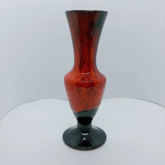 Vintage Orange & Dark Brown/Black  Drip Glaze Vase - Picture 3 of 6